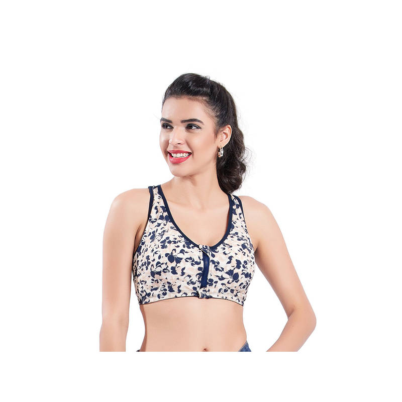 Bralux White Full Coverage Front Zip High Support Removable Pads Sports Bra (2XL)