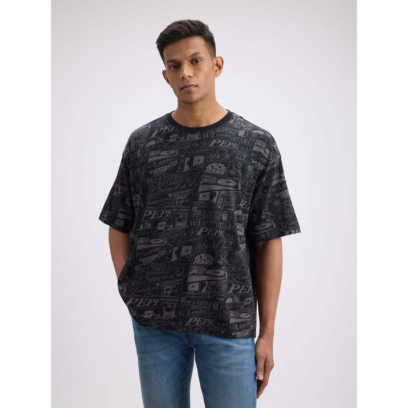 Pepe Jeans Black Printed Oversized Fit T-Shirt (M)