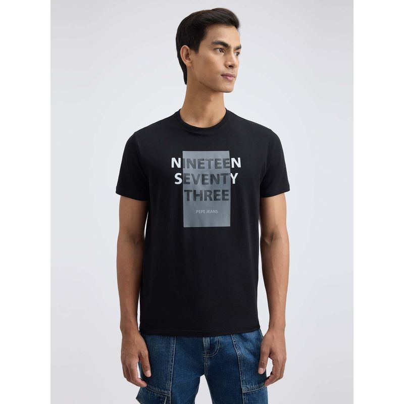Pepe Jeans Black Printed Slim Fit T-Shirt (S)
