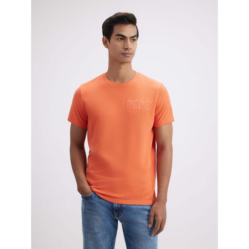 Pepe Jeans Orange Printed Slim Fit T-Shirt (2XL)