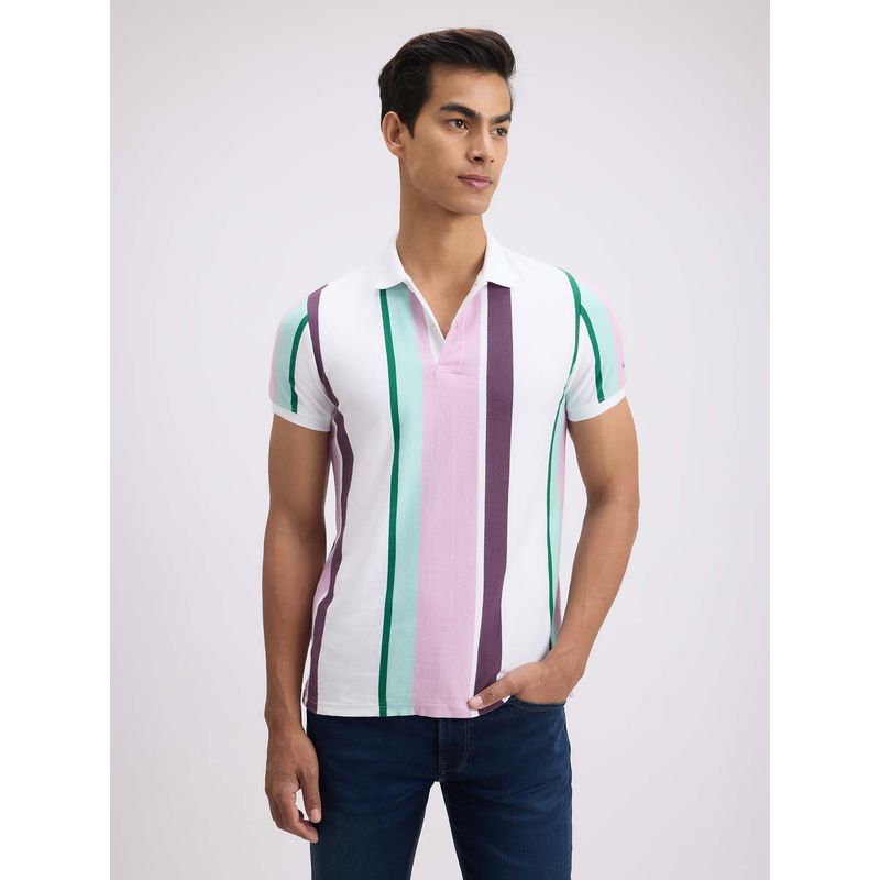 Pepe Jeans Multi-Color Stripes Regular Fit Polo T-Shirt (S)