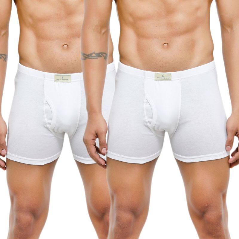 Bonjour Men's Mid-rise Classic Cotton Trunks, Pack Of 2 - White (XL)