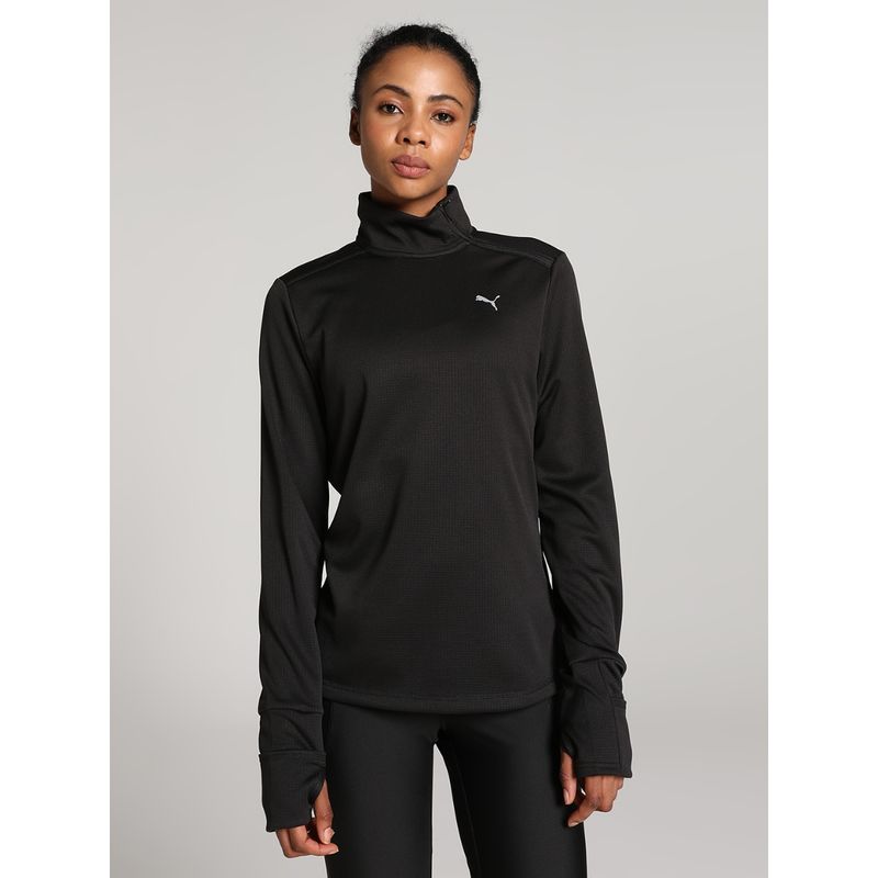 Puma RUN MICRO FLEECE 1/2 ZIP Women Black Sweatshirt (S)