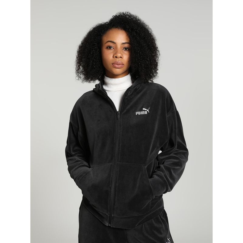 Puma Essentials ELEVATED Full-Zip Women Black Hooded Jacket (XS)