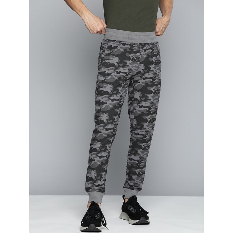 Alcis Men Grey and Black Camouflage Printed Joggers (L)