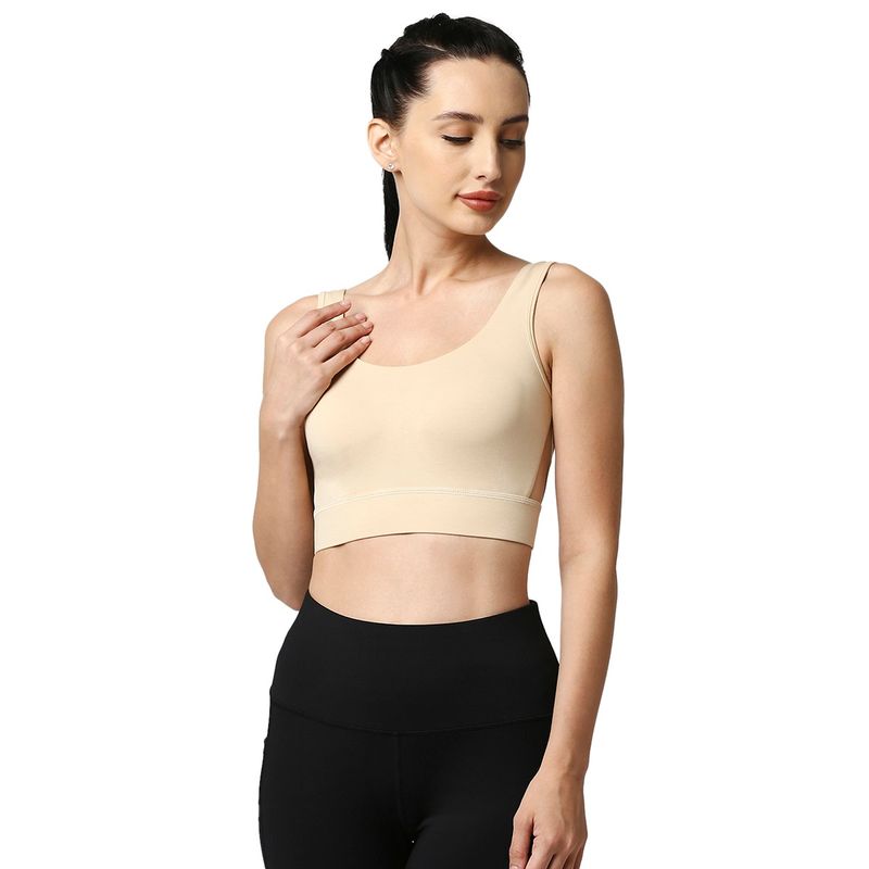 SOIE Medium Impact Non Padded Non Wired Long Line Sports Bra-Nude (L)