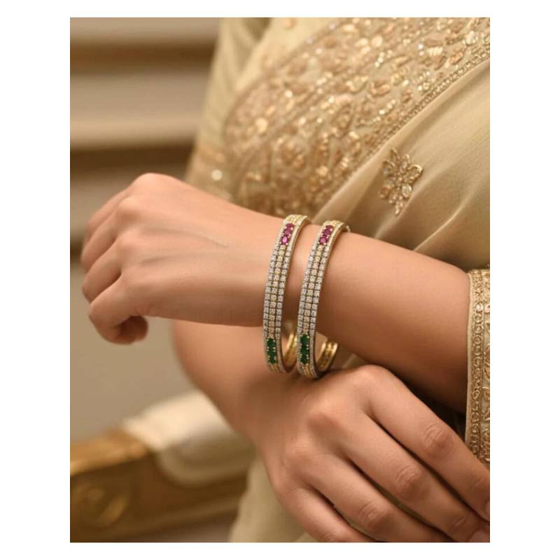 ZEVARLY Gold Plated American Diamond Studded Bangles (2.4)