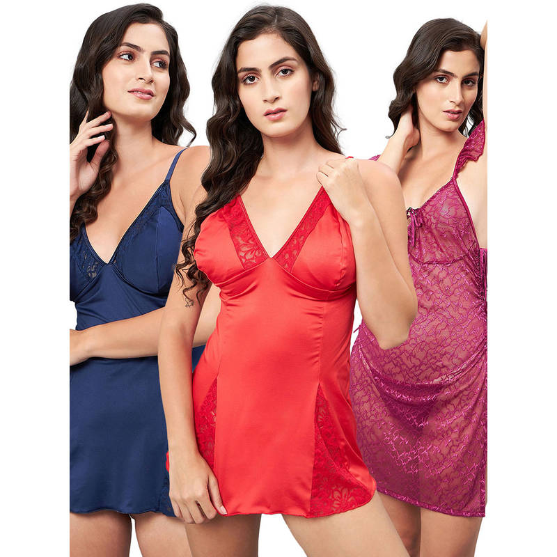 Secrets By ZeroKaata Women Assorted Self Design Baby Doll Lingerie (Pack of 6) (S)