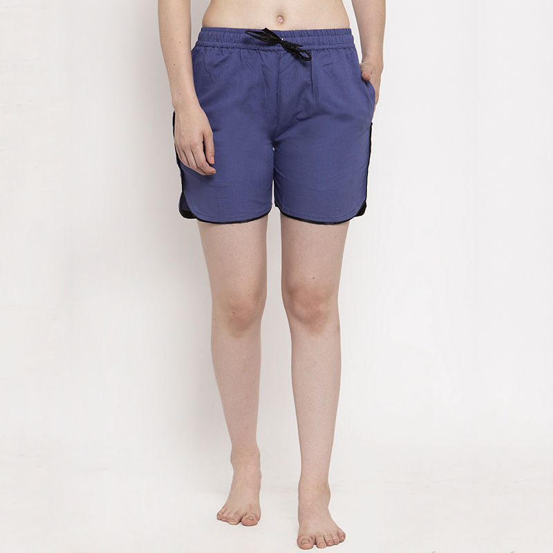 Secret Wish Women's Navy Blue Cotton Solid Shorts (M)