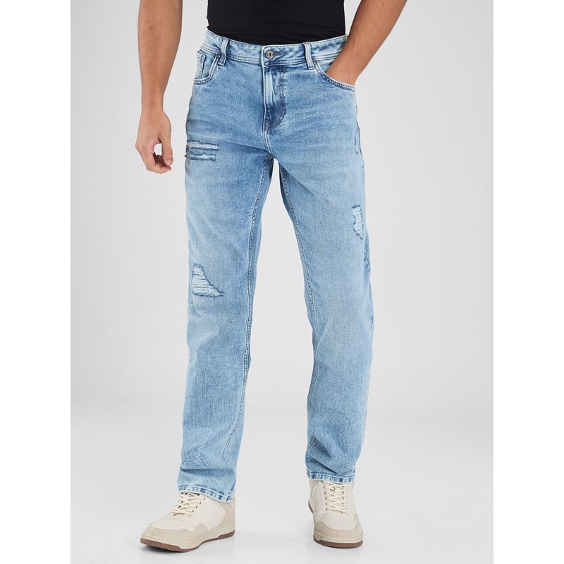 Spykar Light Blue Comfort Fit Mid Rise Jeans for Men (32)