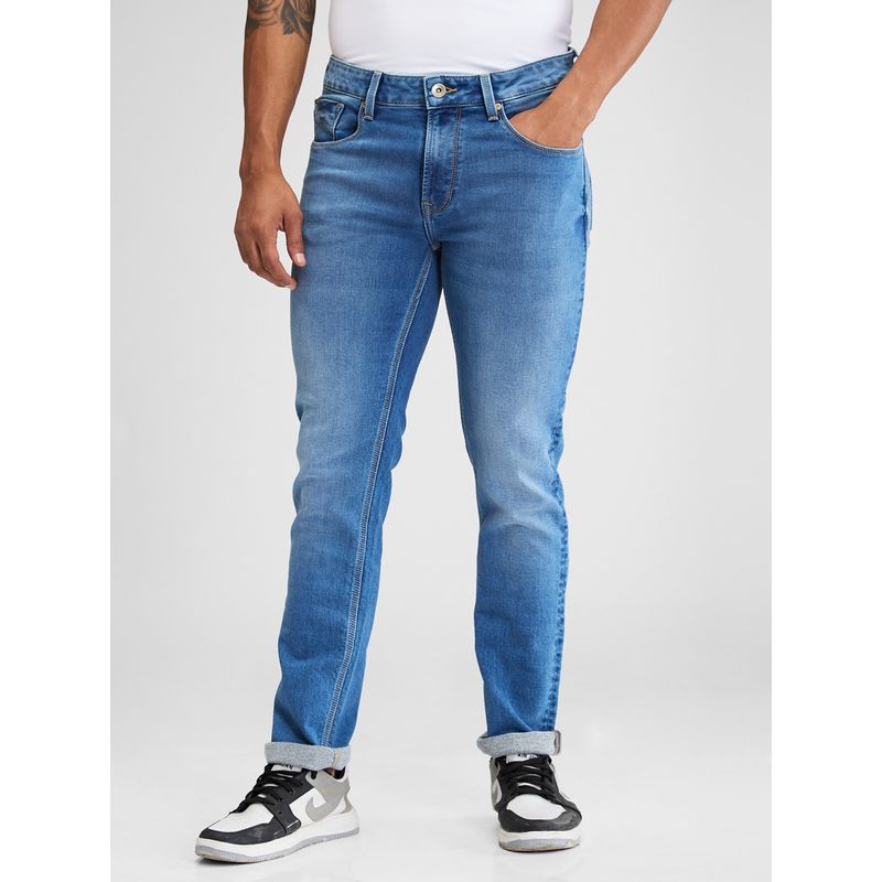 Spykar Blue Regular Fit Mid Rise Straight Jeans for Men (34)