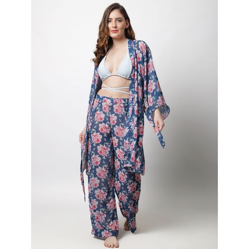 AOBA Womens Blue Floral Beachwear (Set of 2) (XL)