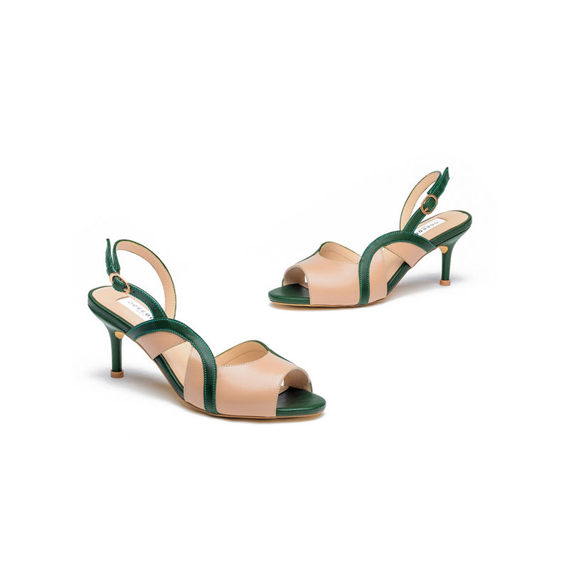 OCEEDEE Jennifer Nude & Green Sandals (EURO 35)