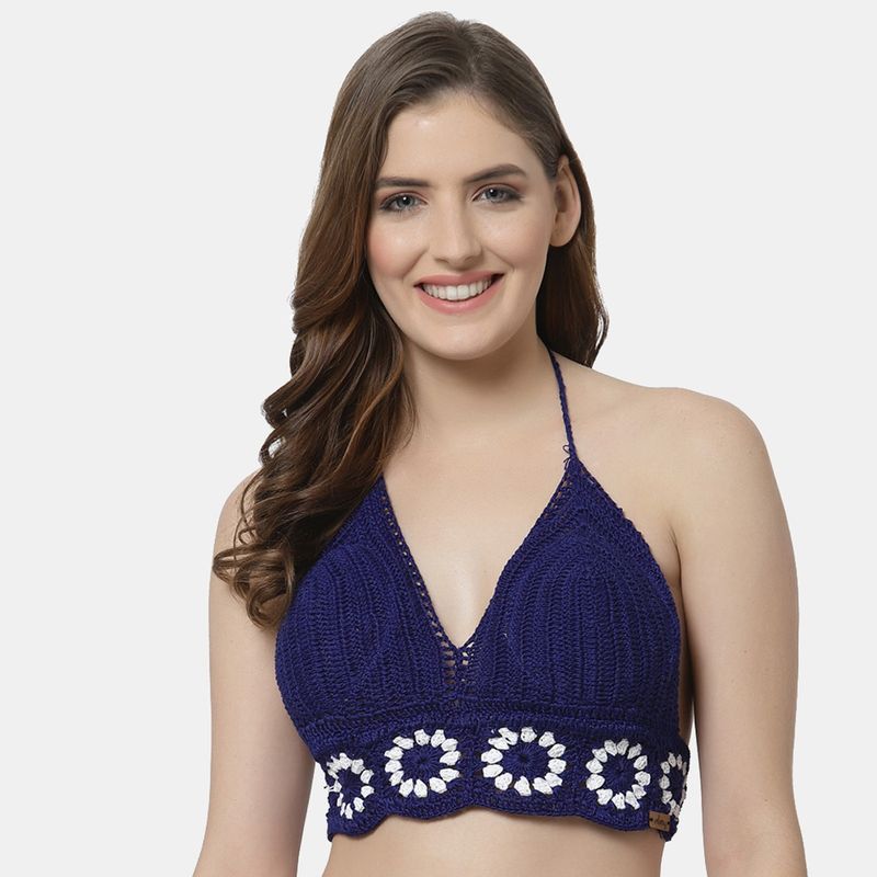 Velvery Handmade Crochet Granny Square Tank Top Bra-Blue (S)