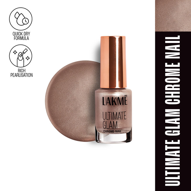 Lakme Ultimate Glam Chrome Metallic Finish Nail Paint, Quick Dry Formula - CH6 Champagne