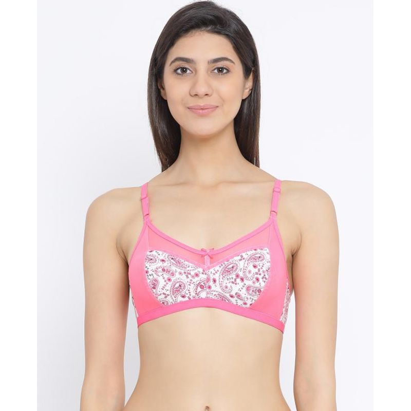 Clovia Powernet Printed Non-Padded Full Cup Wire Free Everyday Bra - Pink (32B)
