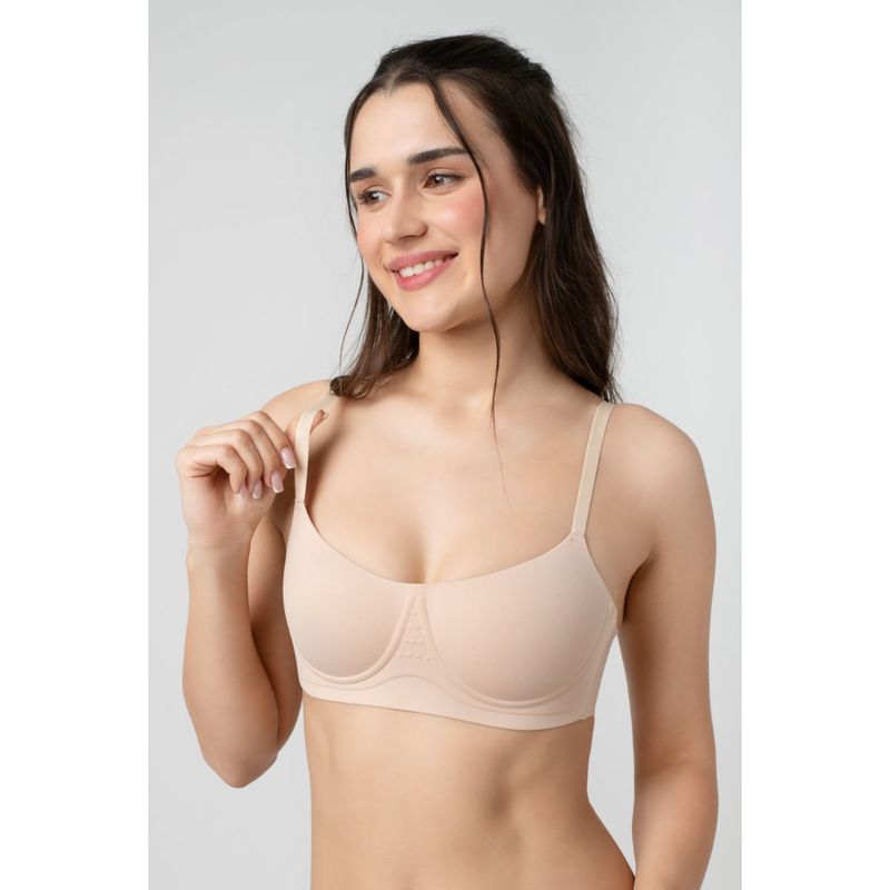 bodyline Nude Seamless Lightly Padded Adjustable Straps and Wire Free Demi Bra (L)