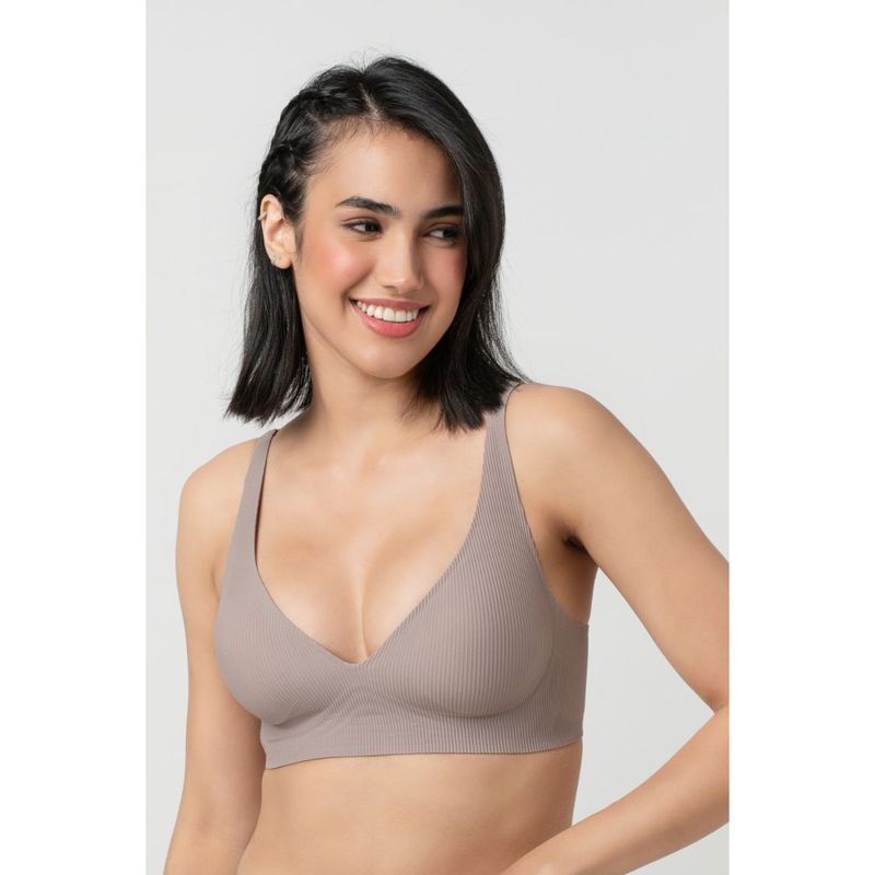 bodyline Light Mocha Seamless Soft Padded Cups Medium Coverage Plunge Bra (S)