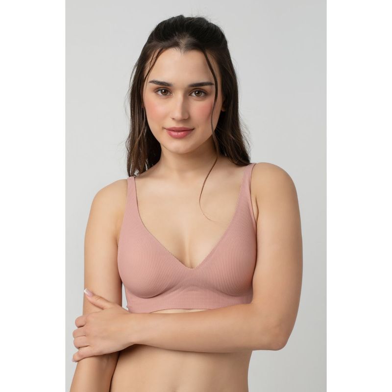 bodyline Blush Pink Seamless Soft Padded Cups Medium Coverage Plunge Bra (2XL)