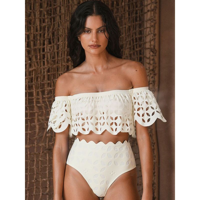 Addery Ivory Cutout Bikini Top and Bottom (M)