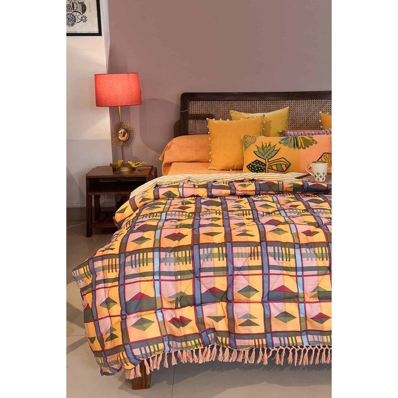 Freedom Tree Cambay Cotton Voile Yellow Quilt (Queen)