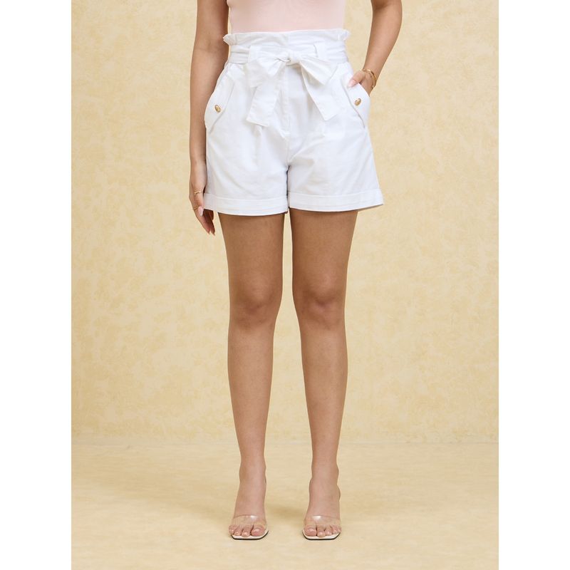Twenty Dresses by Nykaa Fashion White Solid High Rise Paper Bag Shorts (Set of 2) (26)