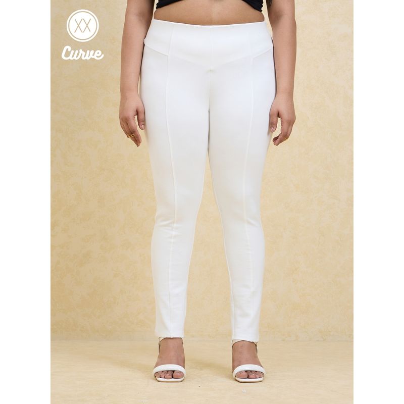 Twenty Dresses by Nykaa Fashion Curve Off White Solid High Waist Cut And Sew Skinny Jeggings (36)
