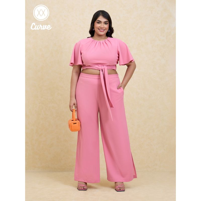 Twenty Dresses by Nykaa Fashion Curve Solid Pink Top and High Waist Pants Co-ords (Set of 2) (2XL)