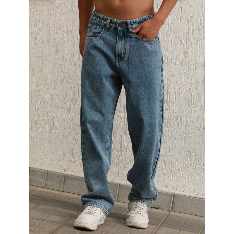 Hubberholme Men Blue Cotton Relaxed Fit Mid-Rise Jeans (34)
