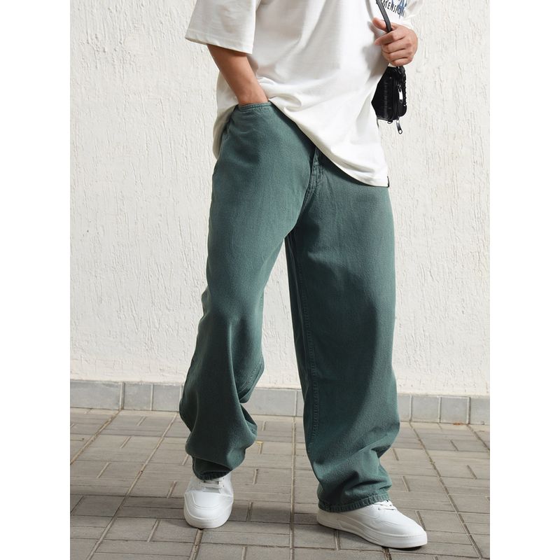 Hubberholme Men Green Cotton Relaxed Fit Mid-Rise Jeans (30)