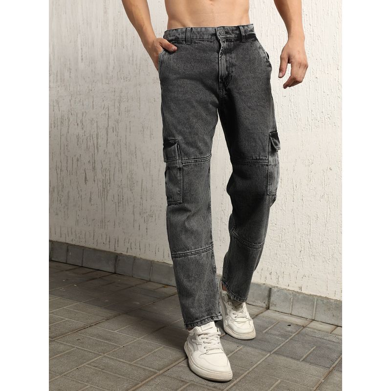 Hubberholme Men Grey Cotton Relaxed Fit Mid-Rise Jeans (28)