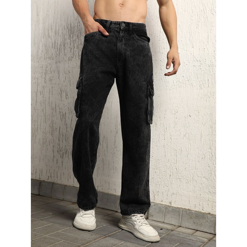 Hubberholme Men Black Cotton Relaxed Fit Mid-Rise Jeans (30)