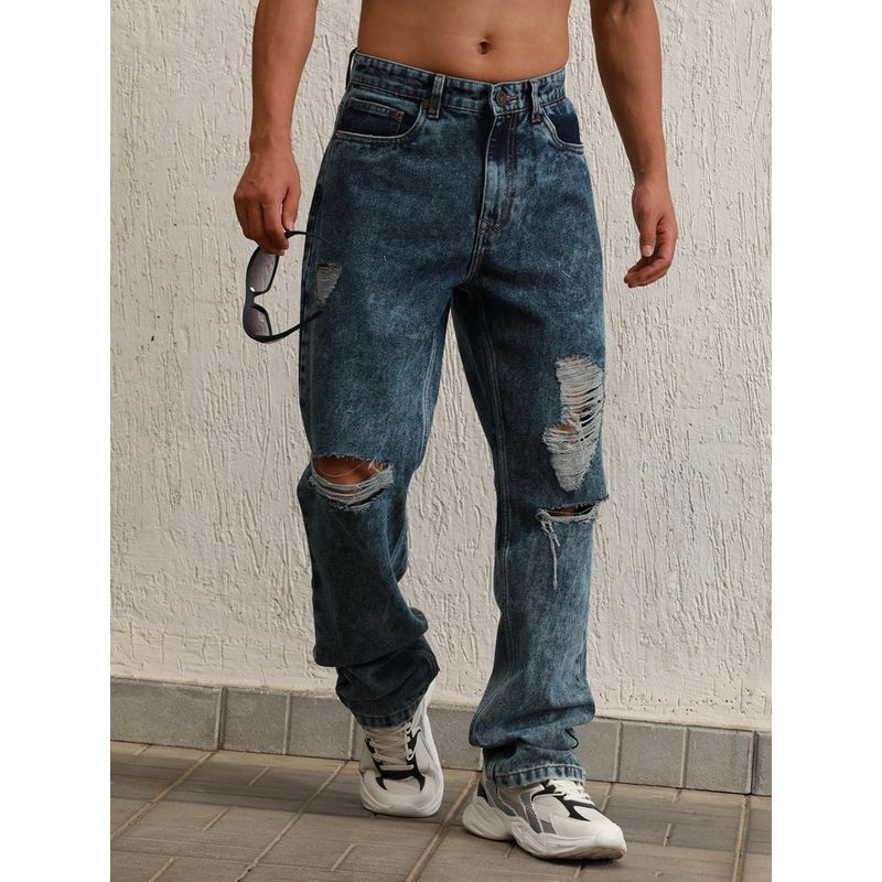 Hubberholme Men Blue Cotton Straight Fit Mid-Rise Jeans (34)