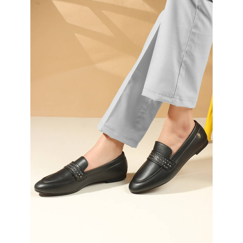 ELLE Black Solid Slip-On Women Penny Loafers (EURO 36)