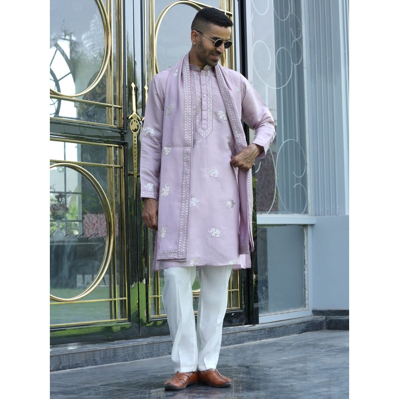 KRAFT INDIA LUXE Cotton Silk Yoke Design Embroidered Mauve Kurta with Pant and Dupatta (42)