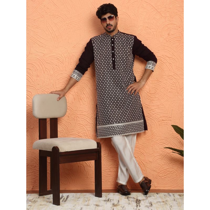 KRAFT INDIA LUXE Georgette Sequins and Thread Work Embroidered Wine Kurta with Pant (38)