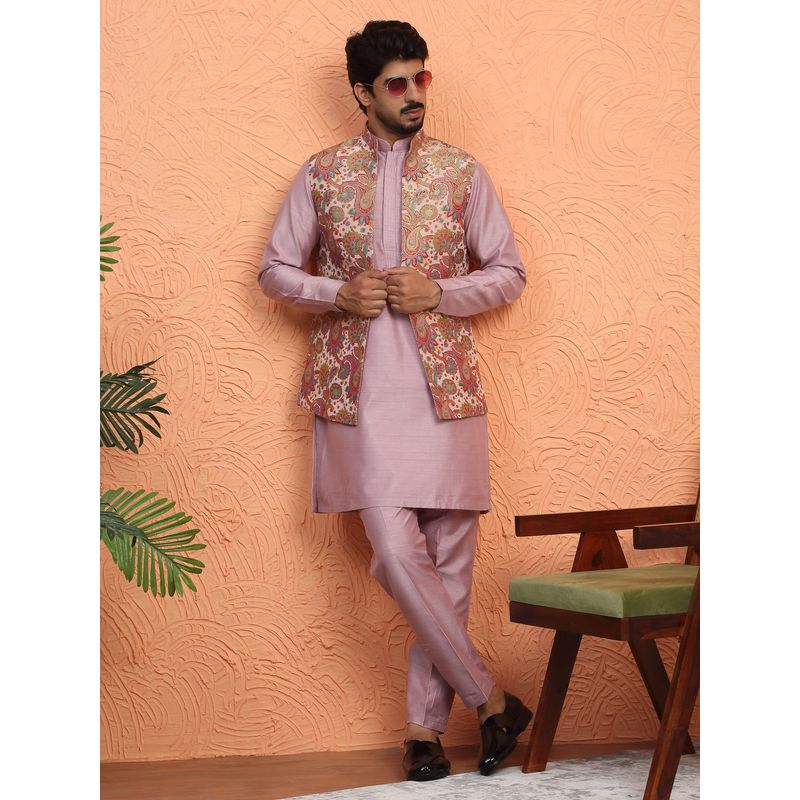 KRAFT INDIA LUXE Silk Blend Mauve Jacquard Kurta with Pant and Nehru Jacket (36)
