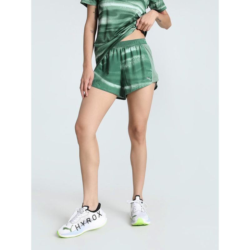 Puma VELOCITY All-Over Print 3 Running Womens Green Shorts (L)
