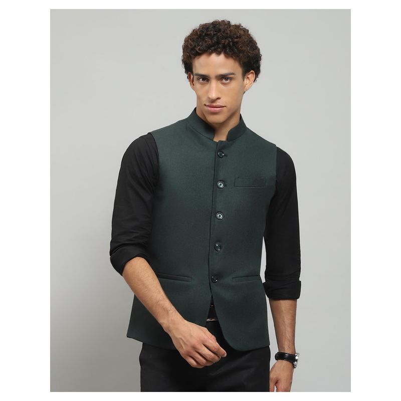 Monte Carlo Men Green Solid Sleeveless Regular Nehru Jacket (XL)