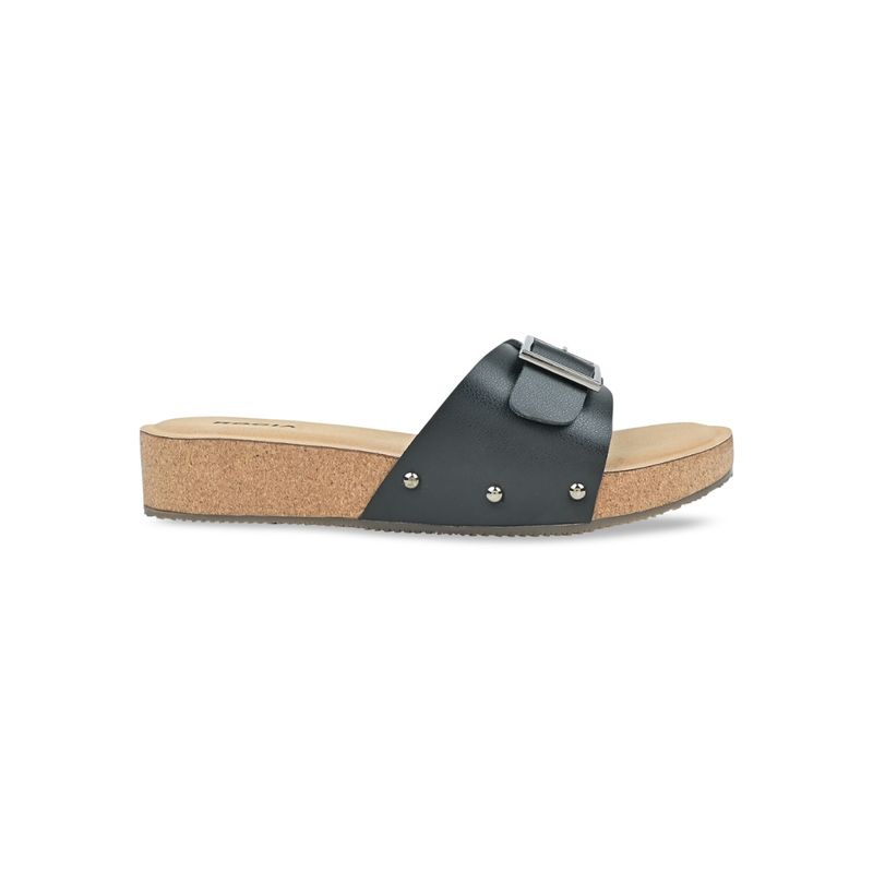 ROCIA By Regal Black Women Solid Slider Wedges (EURO 36)