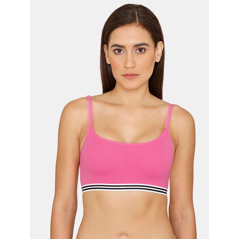 Zivame Beautiful Basics Double Layered Non Wired Full Coverage Bralette Bra - Pink Cosmos (XL)