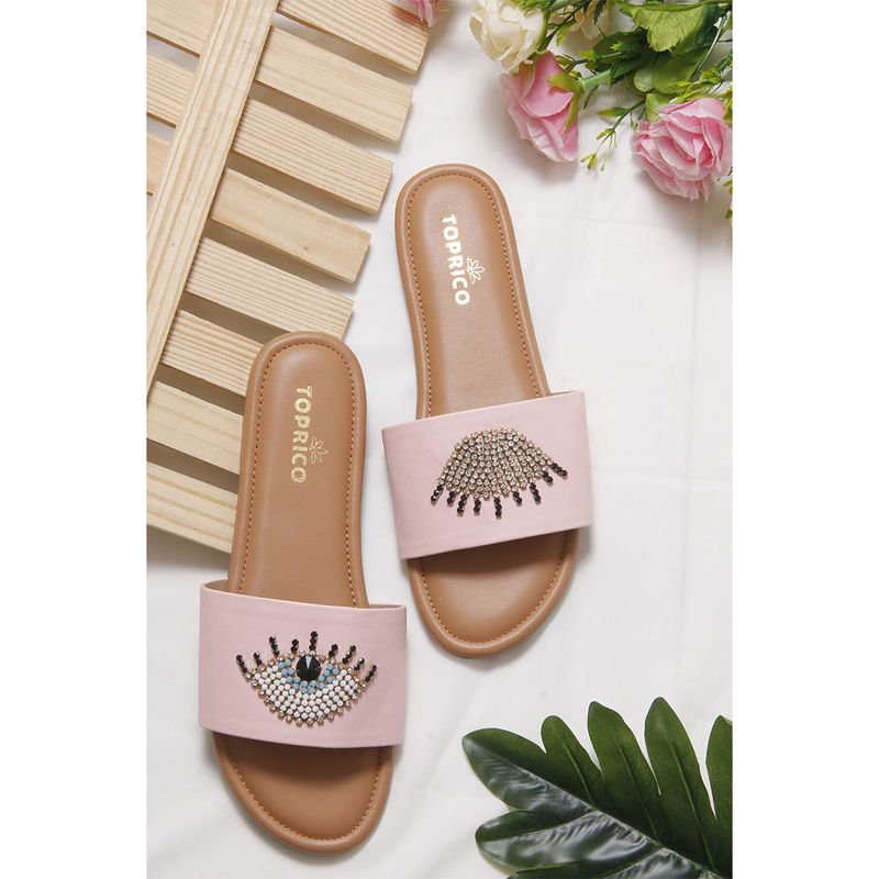 Toprico Evil Eye Pink Bling Tan Flats (EURO 41)