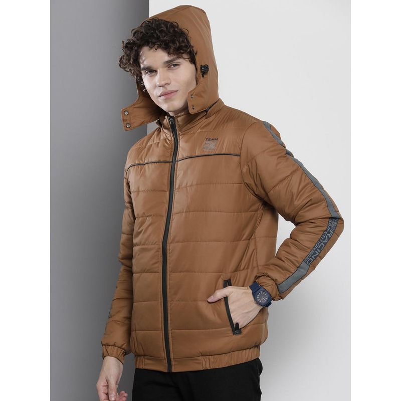 The Indian Garage Co Men Tan Solid Detachable Hood Full Sleeves Jacket (M)