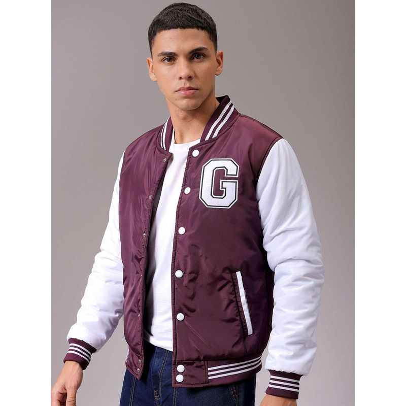 The Indian Garage Co Men Wine Colorblock Full Sleeves Jacket (L)