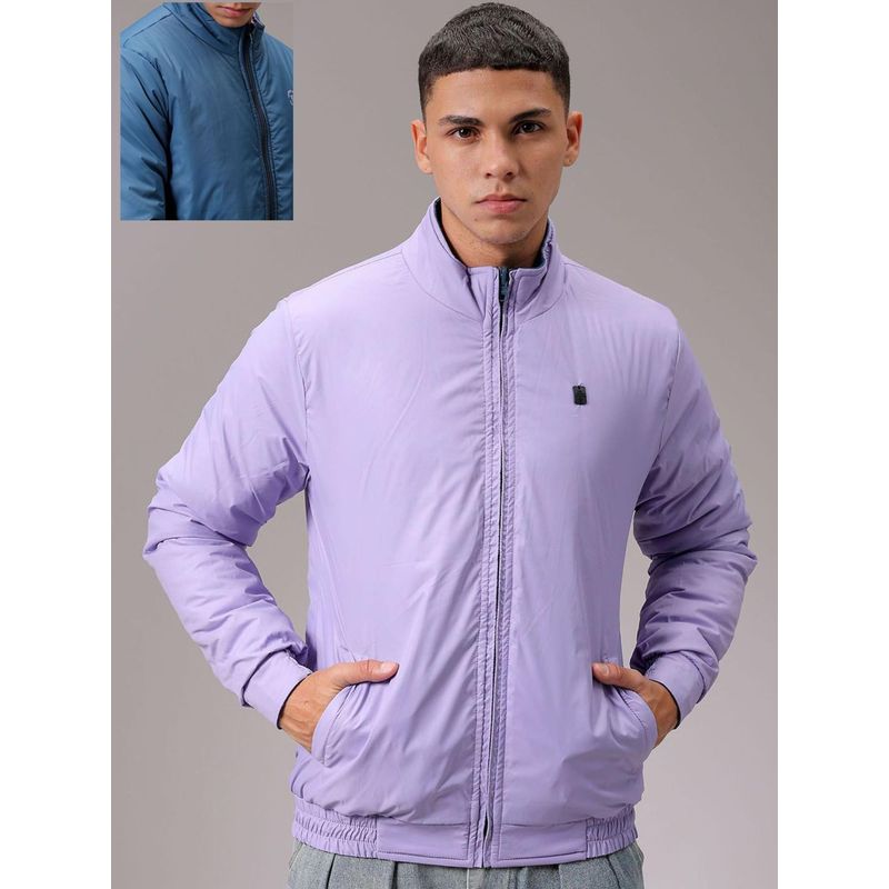 The Indian Garage Co Men Lavender Reversable Solid High Neck Full Sleeves Jacket (XL)