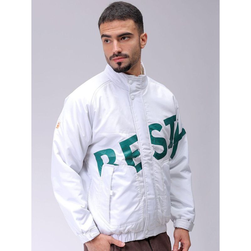 The Indian Garage Co Men White Printed High Neck Full Sleeves Jacket (M)