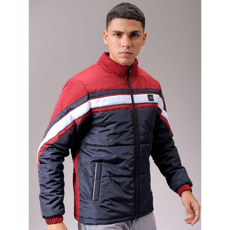 The Indian Garage Co Men Navy Blue and Red Colorblock Full Sleeves Jacket (M)