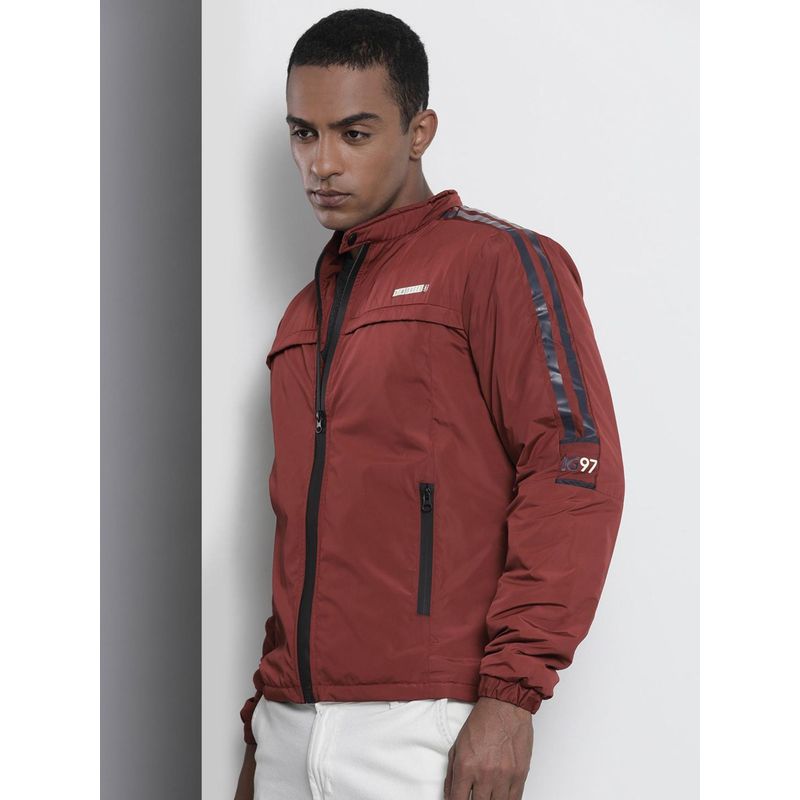 The Indian Garage Co Men Maroon Solid Full Sleeves Jacket (M)