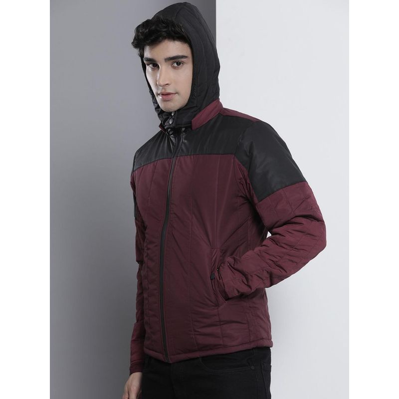 The Indian Garage Co Men Burgundy Colorblock Detachable Hood Jacket (M)