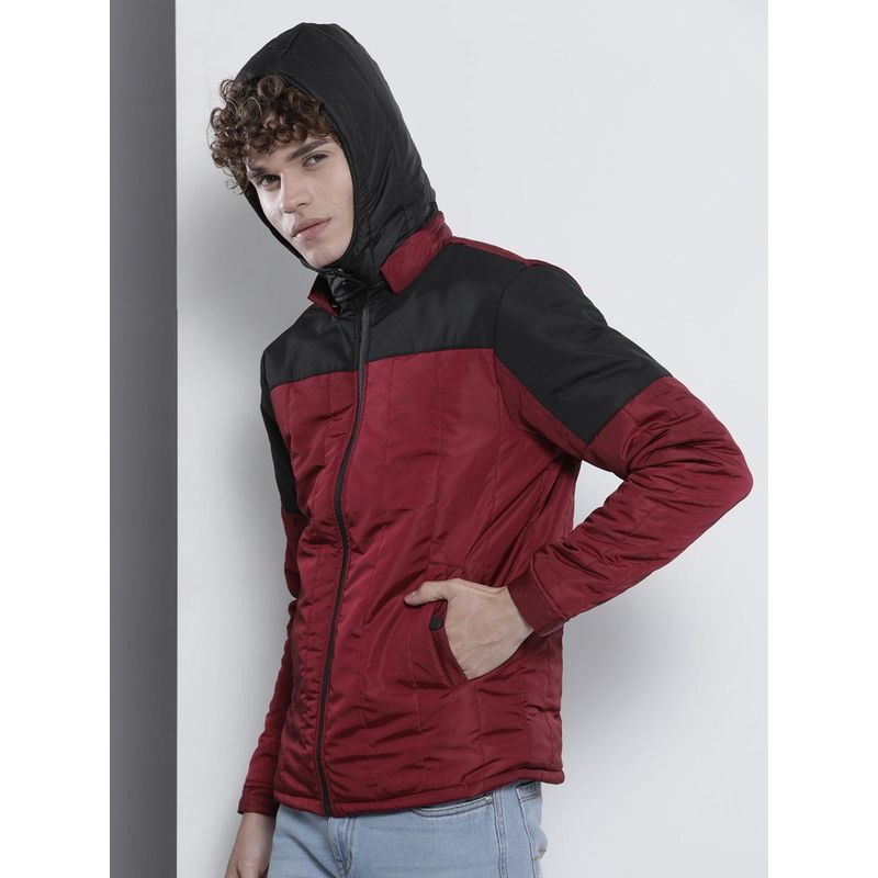 The Indian Garage Co Men Maroon Colorblock Detachable Hood Jacket (XL)